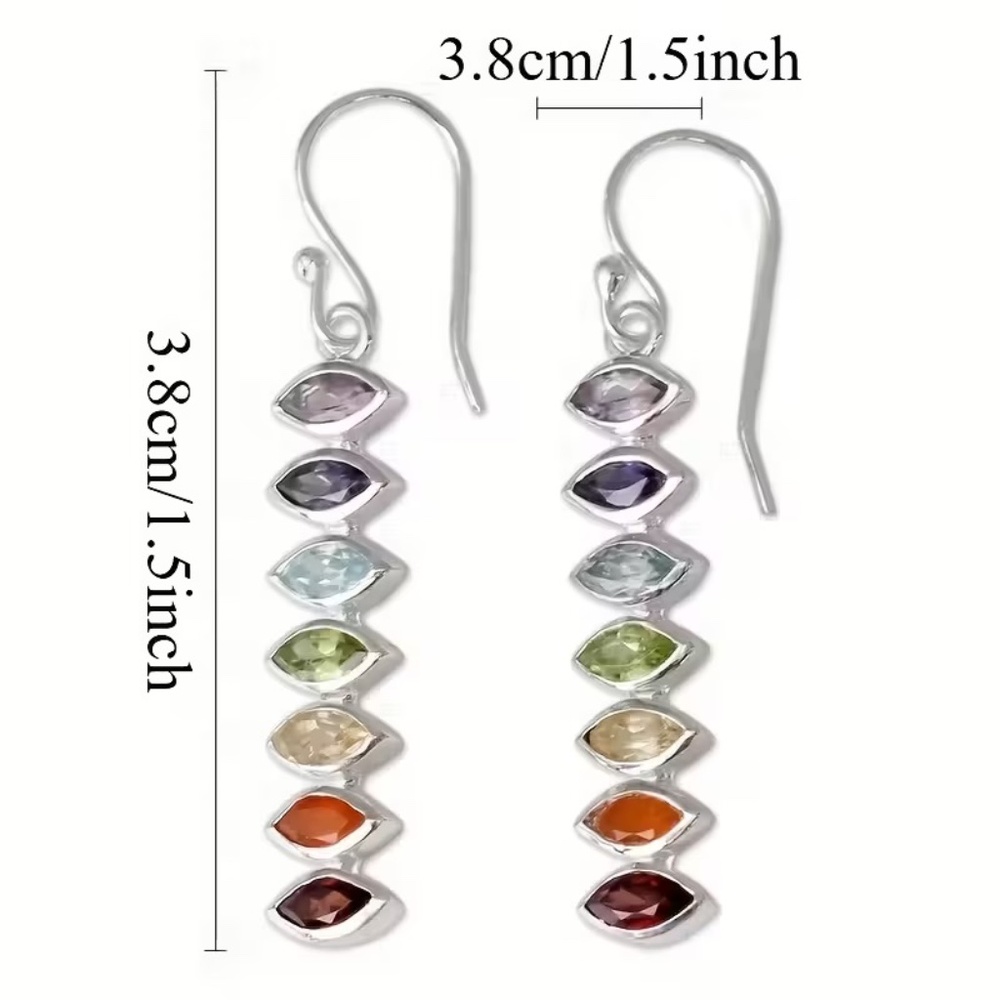 Silver Tone Multicolor Crystals Dangle Earrings - image 2